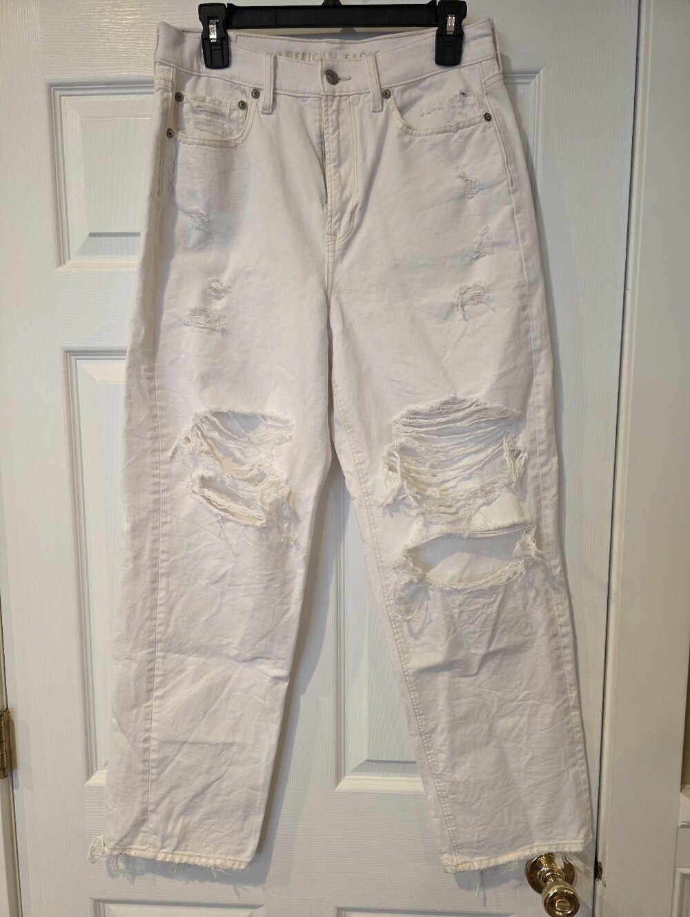 American Eagle Outfitters Distressed White Highest Rise Baggy Straight Jeans